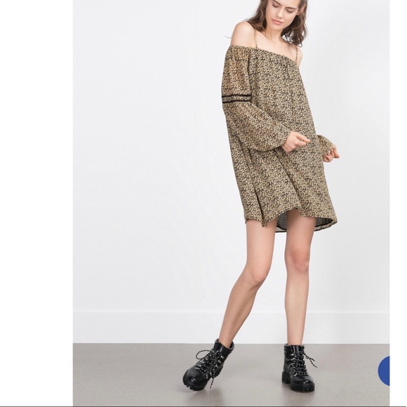 Zara Dresses & Skirts - Zara Off the Shoulder Printed Swing Dress | M